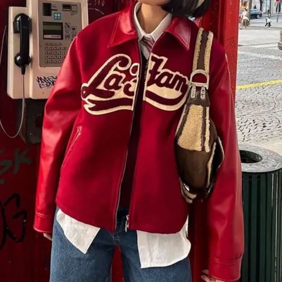 La Fam Red Wool Varsity Jacket